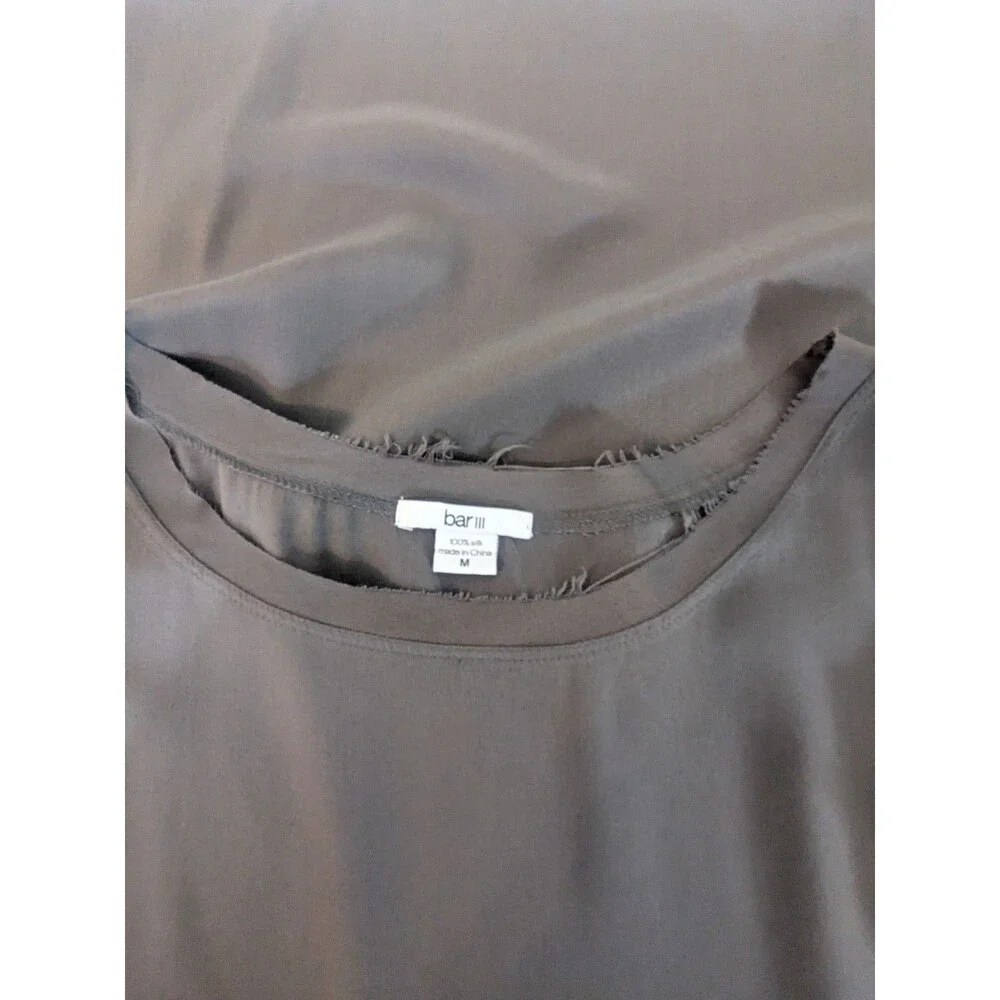 Bar 3 Grey Silk Shirt Dress With Distressed Collar Folded Cuffs Size Medium